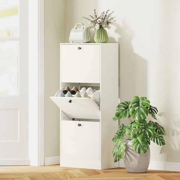 Skoskåp - 3 fällbara luckor - Justerbara hyllor - Kompakt design - 47×28×115 cm - Trä - Vit