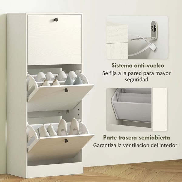 Skoskåp - 3 fällbara luckor - Justerbara hyllor - Kompakt design - 47×28×115 cm - Trä - Vit