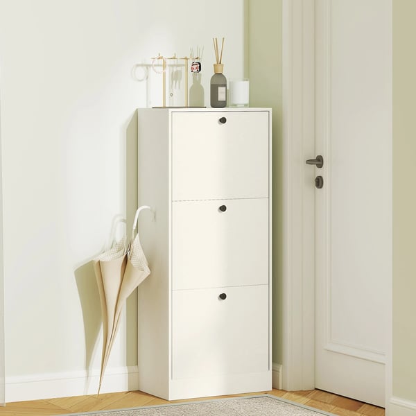 Skoskåp - 3 fällbara luckor - Justerbara hyllor - Kompakt design - 47×28×115 cm - Trä - Vit