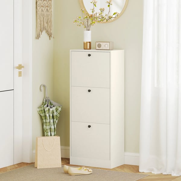 Skoskåp - 3 fällbara luckor - Justerbara hyllor - Kompakt design - 47×28×115 cm - Trä - Vit