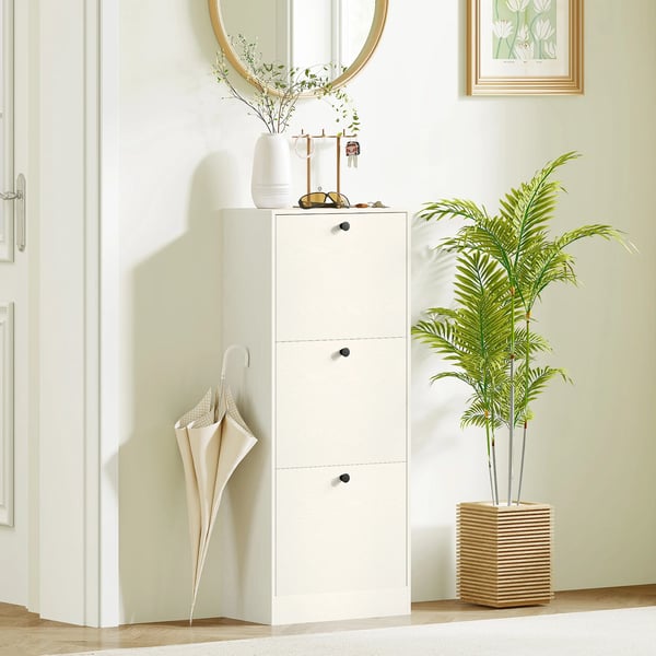 Skoskåp - 3 fällbara luckor - Justerbara hyllor - Kompakt design - 47×28×115 cm - Trä - Vit