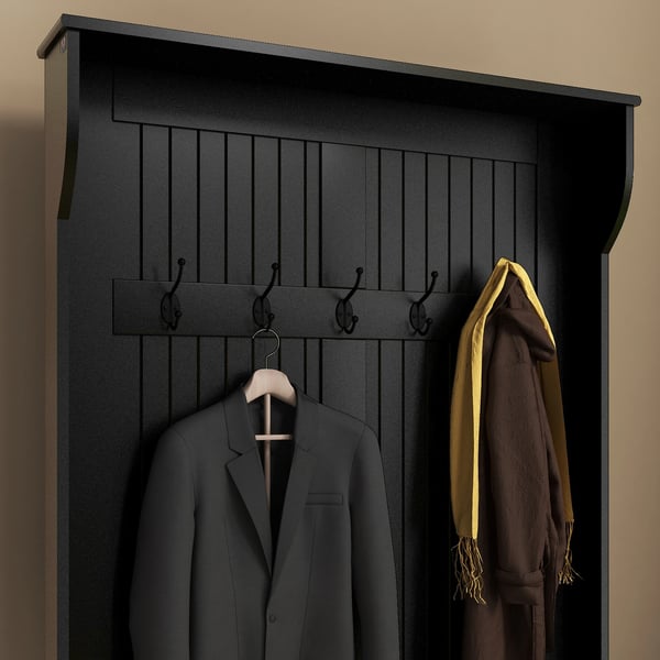 Hallmöbel - Klädställ med skohylla - 5 krokar - Förvaringsbänk - Trä - Modern stil - 96x34x179,7 cm - Svart