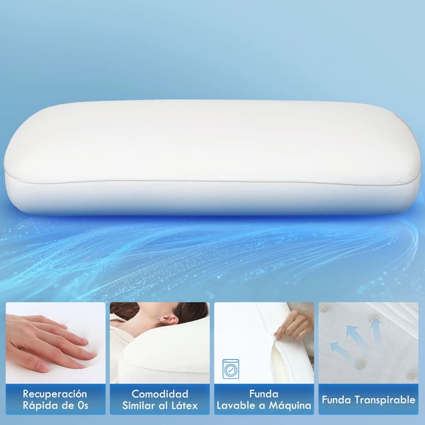 Minneskumkudde - Ergonomisk huvudkudde - Mått 80x40 cm - Stöd för nacke vid sid- och ryggläge - Överdrag 100% polyester, 200 TC - Rektangulär