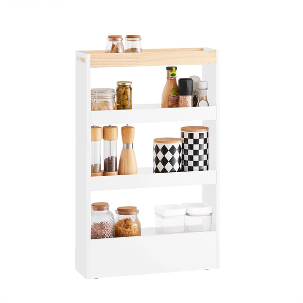 Förvaringsvagn för nischer - NSR12-W - Smal 15 cm - Mått 80×50×15 cm - På hjul - Montering krävs - Vit