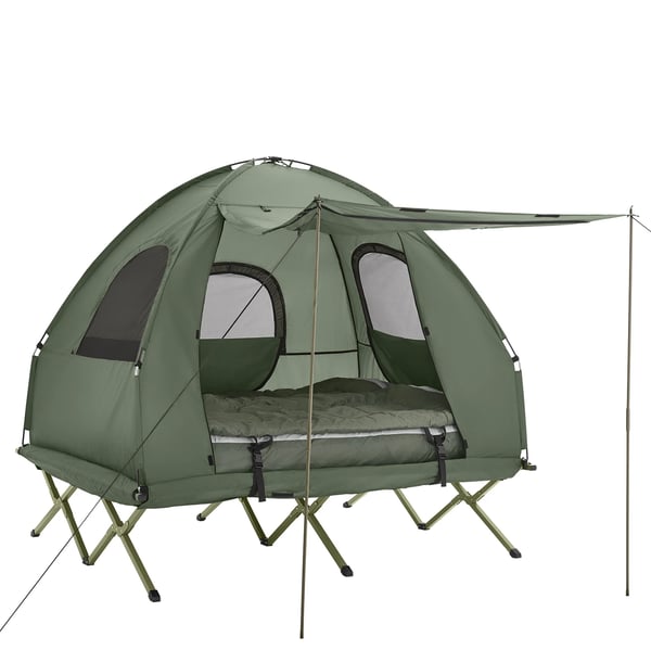 Campingtelt til 2 personer - OGS61-L-GR 4-i-1 køjeseng/dobbelttelt - Med bæretaske - Ca. 193×145×185 cm - Grøn