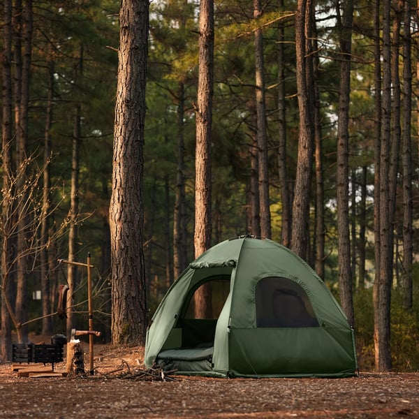 Campingtelt til 2 personer - OGS61-L-GR 4-i-1 køjeseng/dobbelttelt - Med bæretaske - Ca. 193×145×185 cm - Grøn