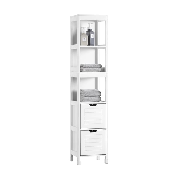 Kylpyhuoneen korkea kaappi - FRG126 - Kapea 30x144x30 cm - Vapaasti seisova hyllykaappi - Koottava - Valkoinen