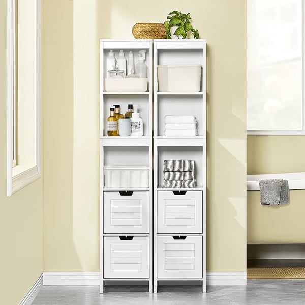 Kylpyhuoneen korkea kaappi - FRG126 - Kapea 30x144x30 cm - Vapaasti seisova hyllykaappi - Koottava - Valkoinen