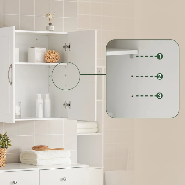 Vægskab - FRG231 - Justerbar hylde - 60×60×30 cm - Til badeværelse/køkken/stue - Montering kræves - Hvid