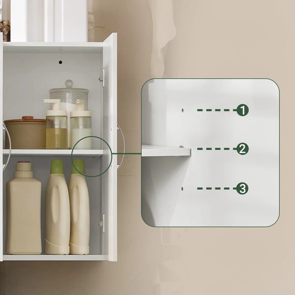 Vægskab - FRG231-L badeværelsesskab - Med justerbar hylde - Væghængt - Til bad, køkken, stue - 90×60×30 cm - Hvid