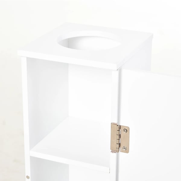 Badrumsskåp - Smalt fristående skåp - Öppning för toalettpapper - Hyllor - Modern stil - 19,5 x 19,5 x 65 cm - Vit