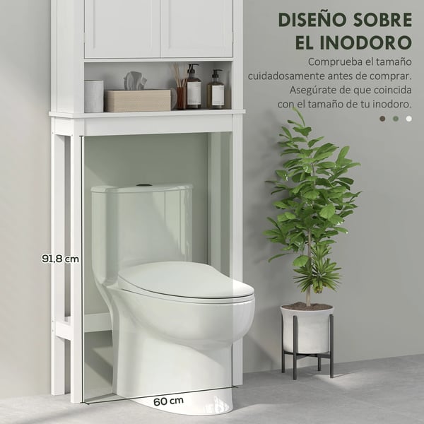 Badrumsskåp över toaletten - Fristående skåp - 2 Dörrar - Justerbar Hylla - Öppet Fack - Modern Design - 70x20x175 cm - Vit