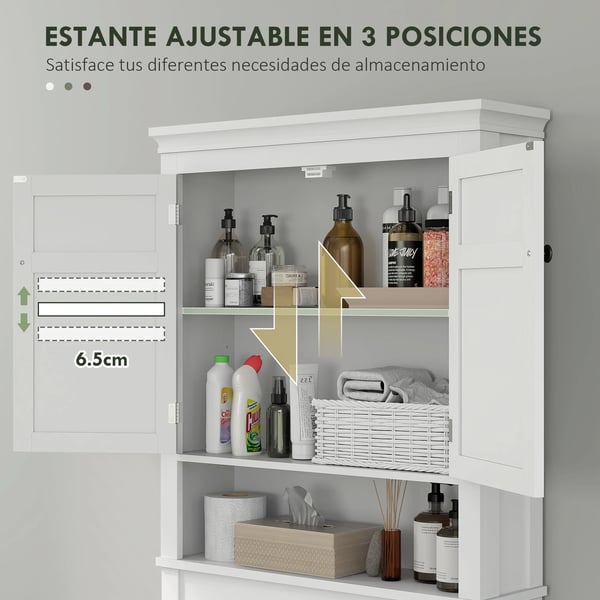 Badrumsskåp över toaletten - Fristående skåp - 2 Dörrar - Justerbar Hylla - Öppet Fack - Modern Design - 70x20x175 cm - Vit