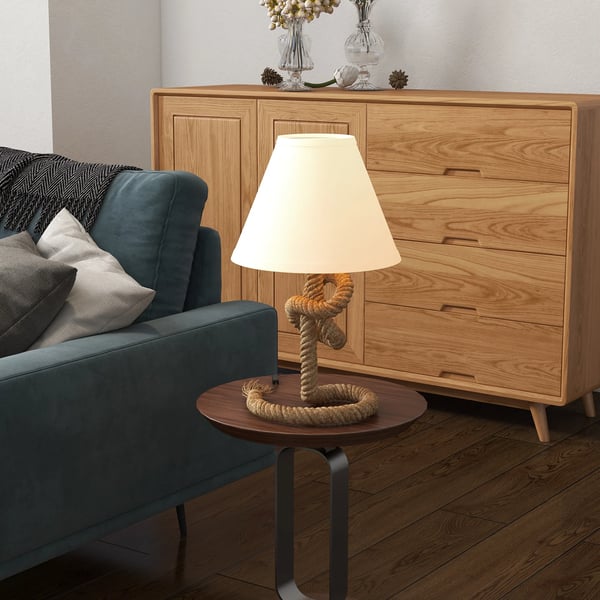 Bordslampa LED - E27 220 V EU‑kontakt - Metallfot, tygskärm - Tryckknappsbrytare - Inkl. LED‑lampa - Max 40 W - Ø28 × 45,5 cm - Beige