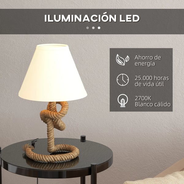 Bordslampa LED - E27 220 V EU‑kontakt - Metallfot, tygskärm - Tryckknappsbrytare - Inkl. LED‑lampa - Max 40 W - Ø28 × 45,5 cm - Beige