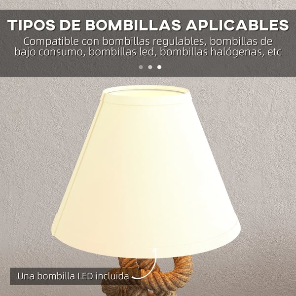 Bordslampa LED - E27 220 V EU‑kontakt - Metallfot, tygskärm - Tryckknappsbrytare - Inkl. LED‑lampa - Max 40 W - Ø28 × 45,5 cm - Beige