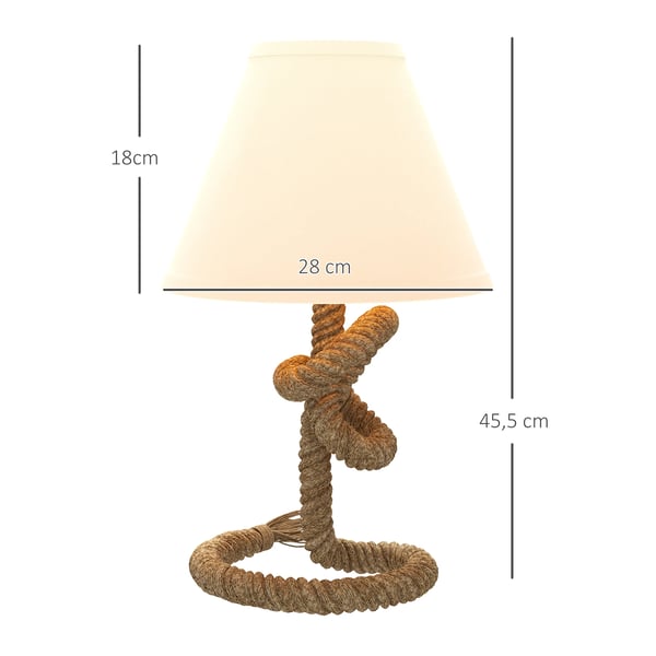 Bordslampa LED - E27 220 V EU‑kontakt - Metallfot, tygskärm - Tryckknappsbrytare - Inkl. LED‑lampa - Max 40 W - Ø28 × 45,5 cm - Beige