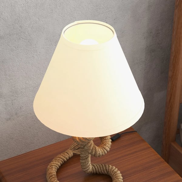 Bordslampa LED - E27 220 V EU‑kontakt - Metallfot, tygskärm - Tryckknappsbrytare - Inkl. LED‑lampa - Max 40 W - Ø28 × 45,5 cm - Beige