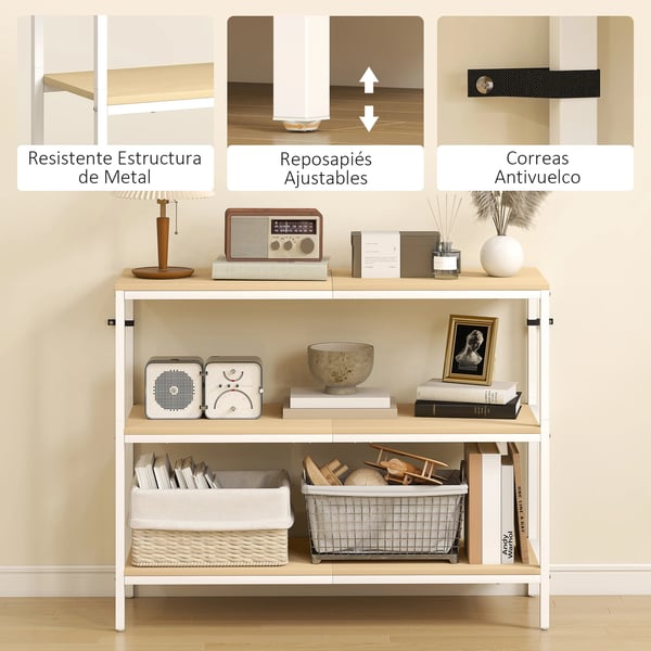 Konsolbord - Hallbord - 3 Öppna Hyllor - 101 x 35 x 80 cm - Trä - Modern Minimalistisk - Vit