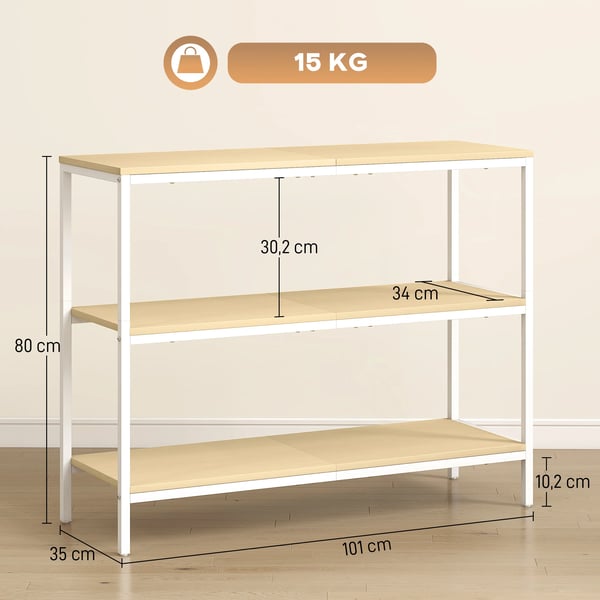 Konsolbord - Hallbord - 3 Öppna Hyllor - 101 x 35 x 80 cm - Trä - Modern Minimalistisk - Vit