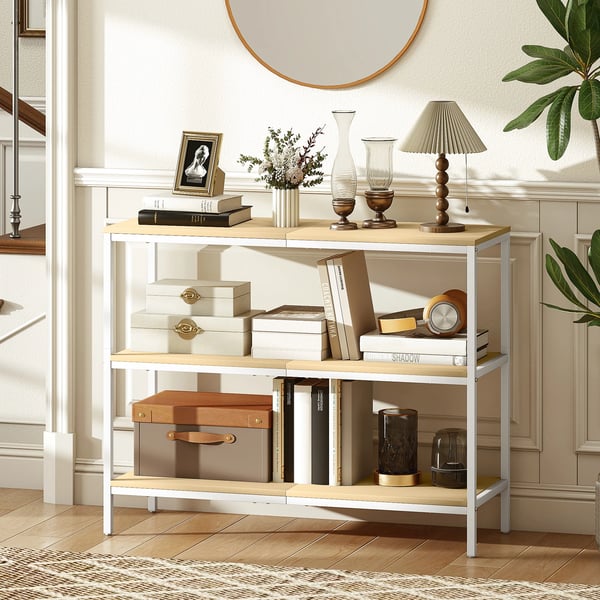 Konsolbord - Hallbord - 3 Öppna Hyllor - 101 x 35 x 80 cm - Trä - Modern Minimalistisk - Vit