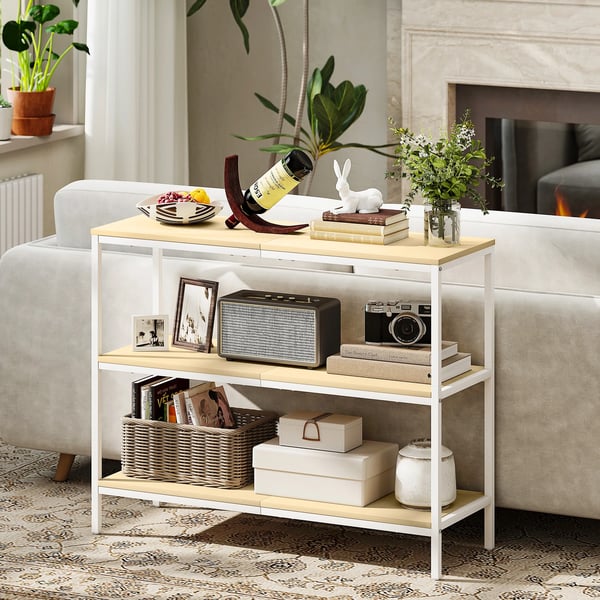 Konsolbord - Hallbord - 3 Öppna Hyllor - 101 x 35 x 80 cm - Trä - Modern Minimalistisk - Vit
