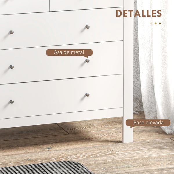 Byrå - 5 lådor - Minimalistisk, modern - Trä - Höjd 80,5 cm - Montering krävs - Utan hjul - Vit