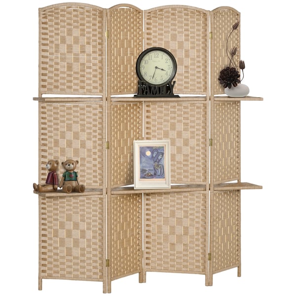 Rumsavdelare - Skärmvägg - 4 Paneler - 160×170 cm - 2 Hyllor - Hopfällbar - Papper - Brun
