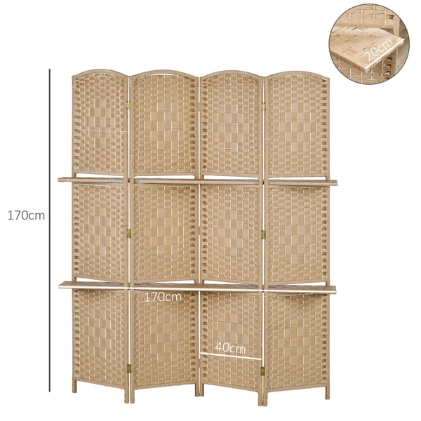 Rumsavdelare - Skärmvägg - 4 Paneler - 160×170 cm - 2 Hyllor - Hopfällbar - Papper - Brun