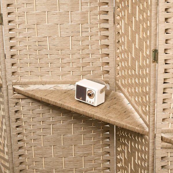 Rumsavdelare - Skärmvägg - 4 Paneler - 160×170 cm - 2 Hyllor - Hopfällbar - Papper - Brun