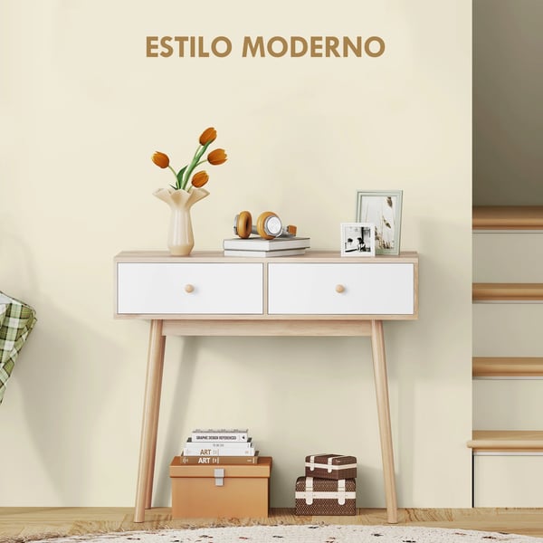 Konsolbord - Minimalistisk Modern Design - Trä - Rektangulär - Med Lådor - 86x35x75 cm - Brun