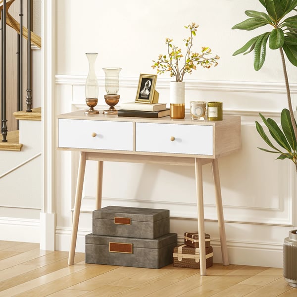 Konsolbord - Minimalistisk Modern Design - Trä - Rektangulär - Med Lådor - 86x35x75 cm - Brun