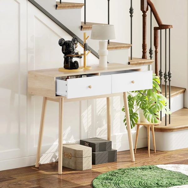 Konsolbord - Minimalistisk Modern Design - Trä - Rektangulär - Med Lådor - 86x35x75 cm - Brun