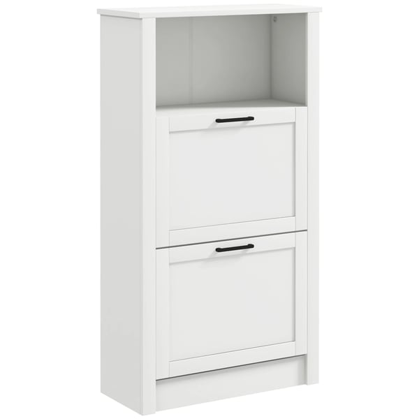 Skoskåp - Smal modell - 2 dörrar - Justerbara hyllor - Öppet fack - För 10 par - 58x24x105 cm - Trä - Vit