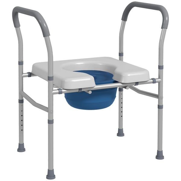 Dusch- och toalettstol - Kommodstol i aluminium - Höjdjusterbar - Halksäkra fötter - Med hink - Max 136 kg - Silver Dusch- och toalettstol - Kommodstol i aluminium - Höjdjusterbar - Halksäkra fötter - Med hink - Max 136 kg - Silver