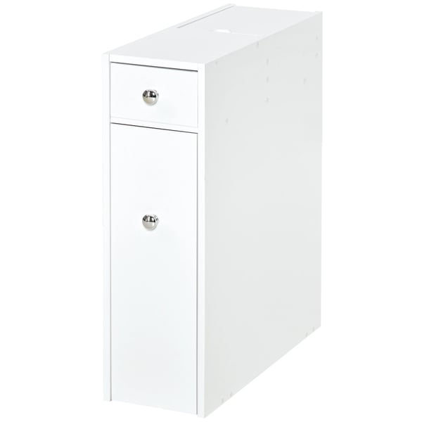 Badrumsskåp - Modell 834-186 - Smal - 2 Lådor - Övre Fack med Lock - Fristående - 17x48x58 cm - Vit