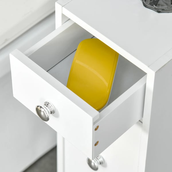 Badrumsskåp - Modell 834-186 - Smal - 2 Lådor - Övre Fack med Lock - Fristående - 17x48x58 cm - Vit