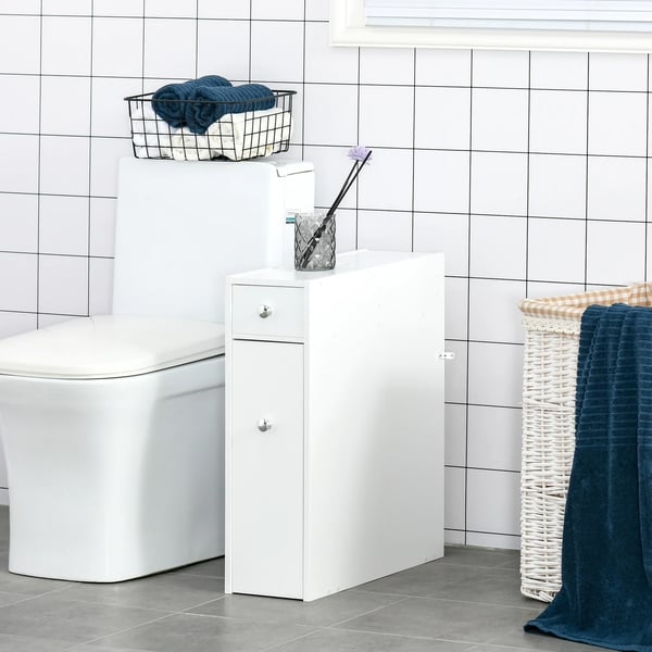 Badrumsskåp - Modell 834-186 - Smal - 2 Lådor - Övre Fack med Lock - Fristående - 17x48x58 cm - Vit