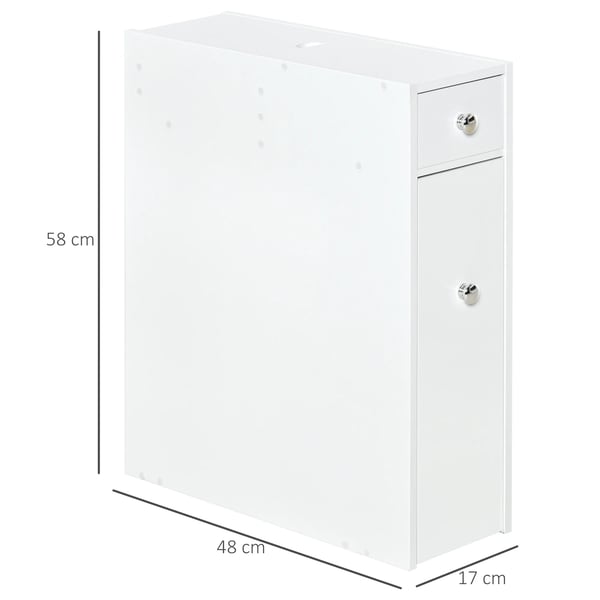 Badrumsskåp - Modell 834-186 - Smal - 2 Lådor - Övre Fack med Lock - Fristående - 17x48x58 cm - Vit