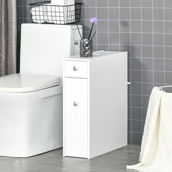 Badrumsskåp - Modell 834-186 - Smal - 2 Lådor - Övre Fack med Lock - Fristående - 17x48x58 cm - Vit