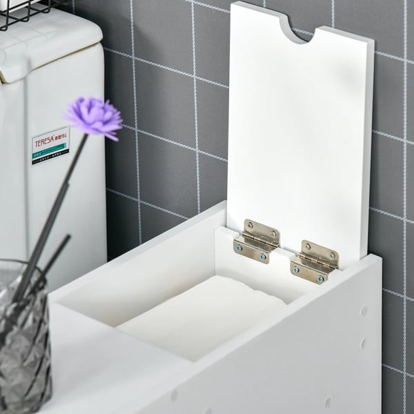 Badrumsskåp - Modell 834-186 - Smal - 2 Lådor - Övre Fack med Lock - Fristående - 17x48x58 cm - Vit