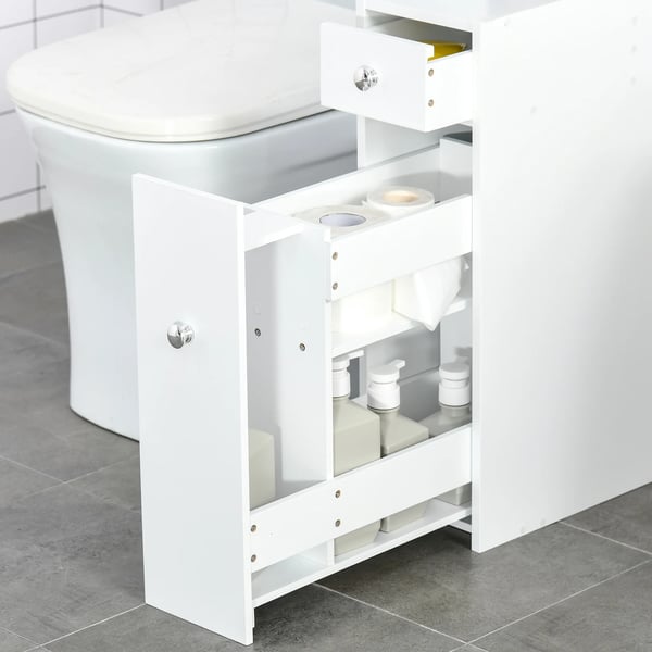 Badrumsskåp - Modell 834-186 - Smal - 2 Lådor - Övre Fack med Lock - Fristående - 17x48x58 cm - Vit