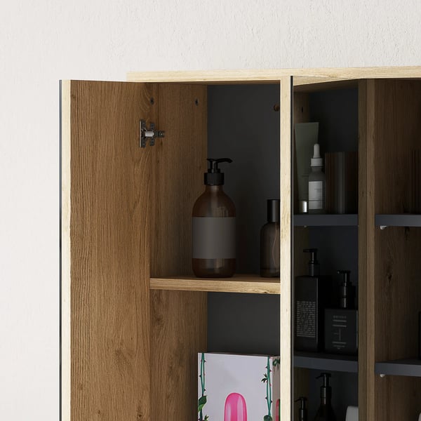 Badrumsskåp med spegel - Spegelskåp - 60x20x60 cm - Med hyllor - Modern stil - Montering krävs - Utan belysning - Naturträ