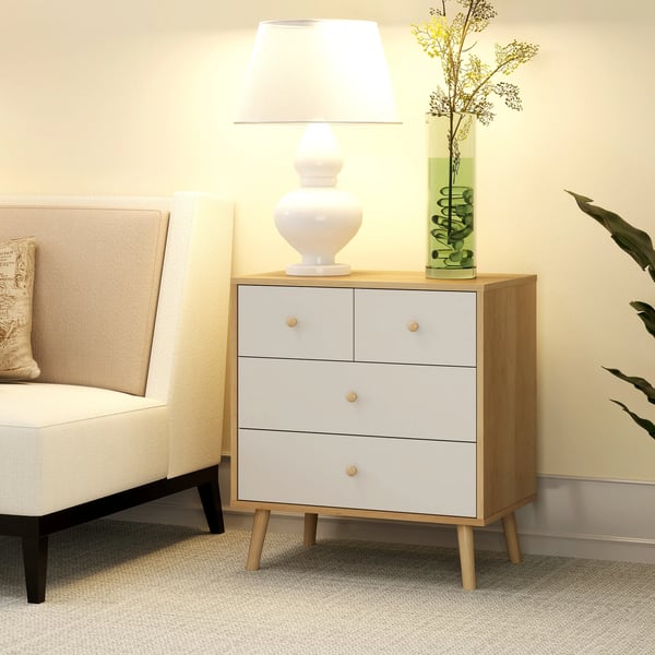 Byrå - 4 Lådor - Minimalistisk Modern Design - Trä - Höjd 65 cm - Montering Krävs - Natur