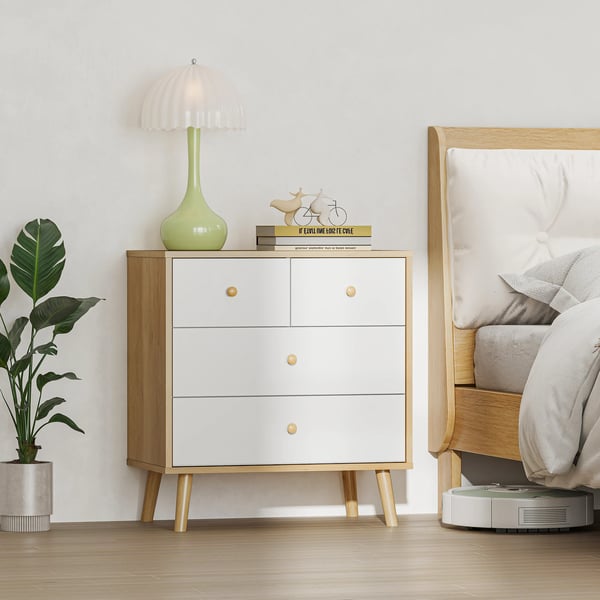 Byrå - 4 Lådor - Minimalistisk Modern Design - Trä - Höjd 65 cm - Montering Krävs - Natur