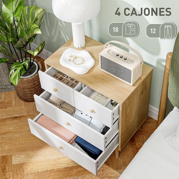 Byrå - 4 Lådor - Minimalistisk Modern Design - Trä - Höjd 65 cm - Montering Krävs - Natur