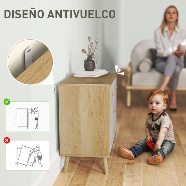 Byrå - 4 Lådor - Minimalistisk Modern Design - Trä - Höjd 65 cm - Montering Krävs - Natur