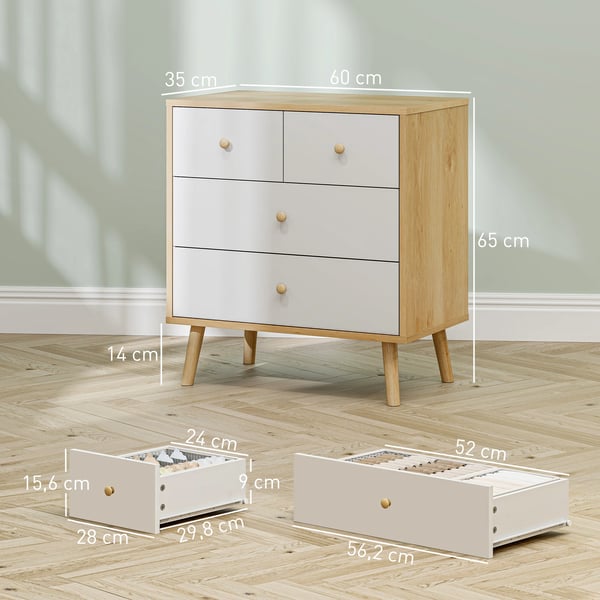 Byrå - 4 Lådor - Minimalistisk Modern Design - Trä - Höjd 65 cm - Montering Krävs - Natur