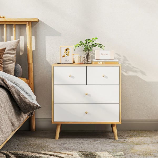 Byrå - 4 Lådor - Minimalistisk Modern Design - Trä - Höjd 65 cm - Montering Krävs - Natur