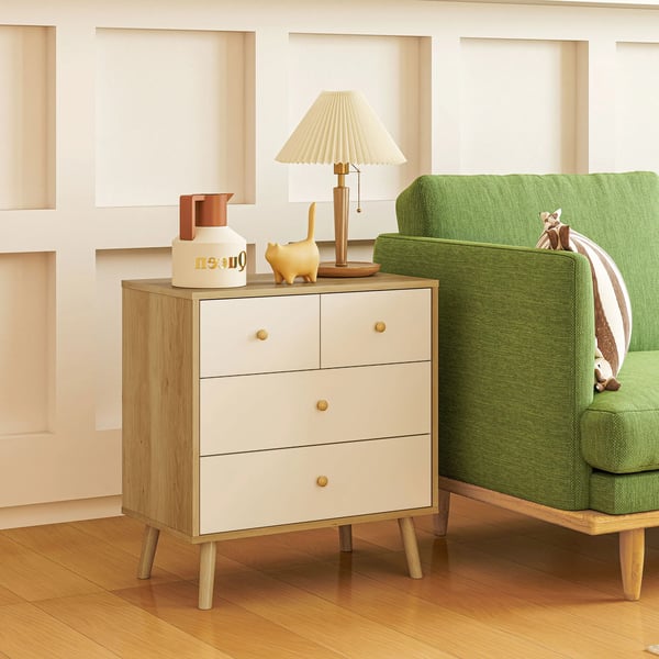 Byrå - 4 Lådor - Minimalistisk Modern Design - Trä - Höjd 65 cm - Montering Krävs - Natur